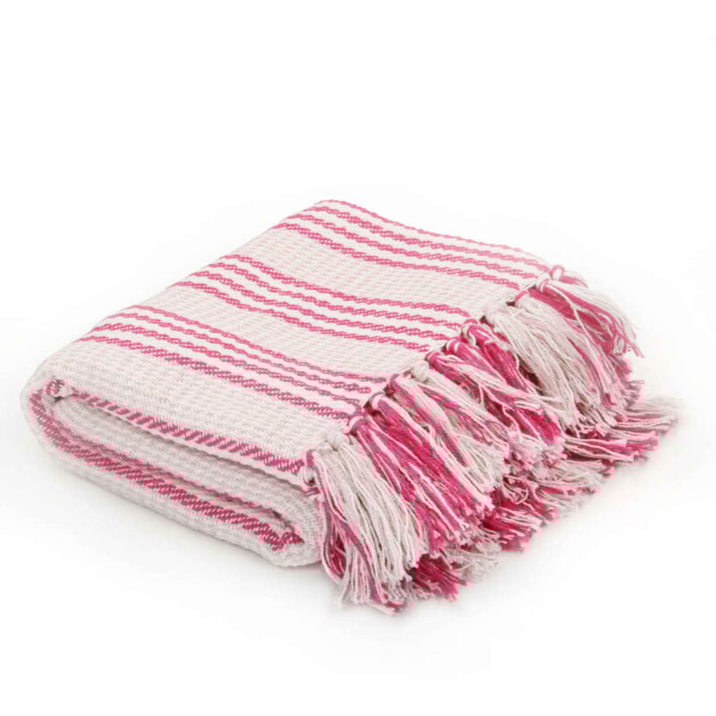 

vidaXL Manta a Rayas Algodón 160x210 cm Rosa y Blanco - Rosa