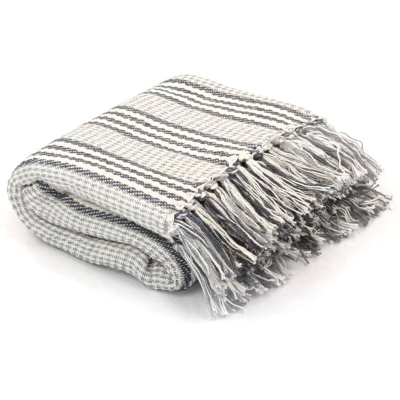 

vidaXL Manta a Rayas Algodón 160x210 cm Gris y Blanco - Gris