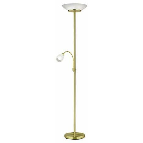 GERRY PIANTANA CON LAMPADA DA LETTURA METALLO OTTONE OPACO CON DIFFUSORI VETRO BIANCO H. 180CM 2 LUCI ATTACCO E27 E E14