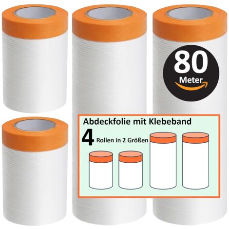 Gesamt 80m Abdeckfolie mit Klebeband, Kreppfolie mit Klebeband, Maler Abdeckfolie, Gold Tape Abdeckfolien, Malerfolien (4 Rollen)