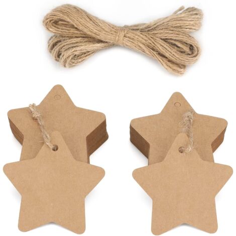 Geschenkanhänger aus Kraftpapier, 6 cm, Sternform, für Weihnachten/Hochzeit/Bi