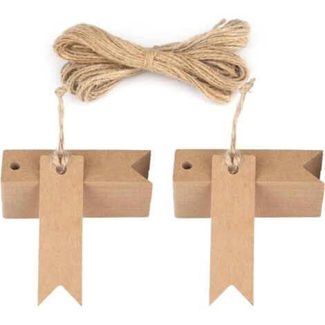 Geschenkanhänger aus Kraftpapier, 7 x 2 cm, 100 Stück, mit Juteschnur, für W