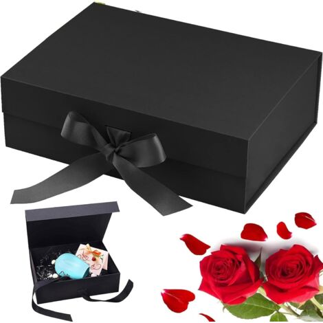Geschenkbox mit Schleife (23 x 17 x 7 cm), Papier-Präsentationsbox mit Rippen