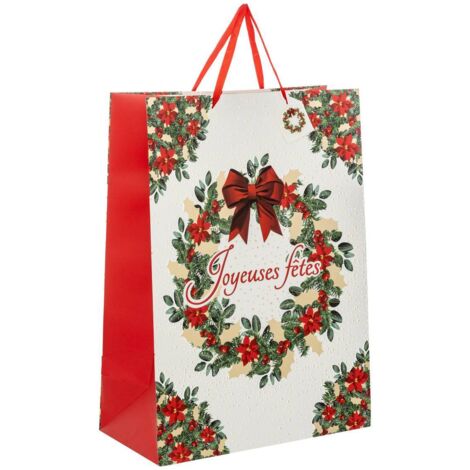 Geschenktüte mit bedruckter Weihnachtskrone Dream Größe Jumbo rot und weiß - Atmosphera créateur d'intérieur