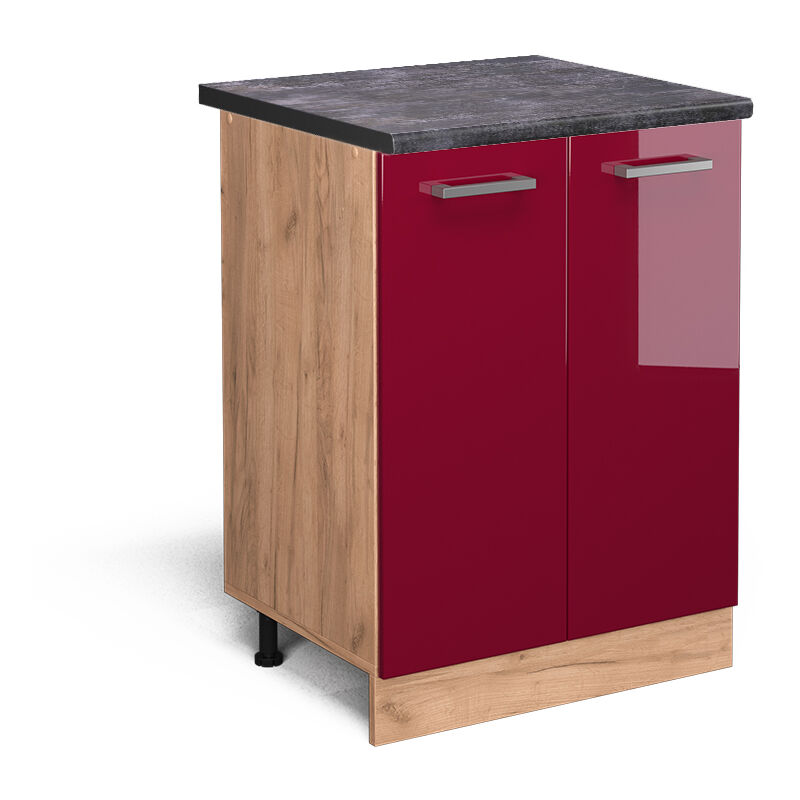Vicco - Küchenunterschrank R-line, Bordeaux Hochglanz, 60 Cm , Ap Anthrazit