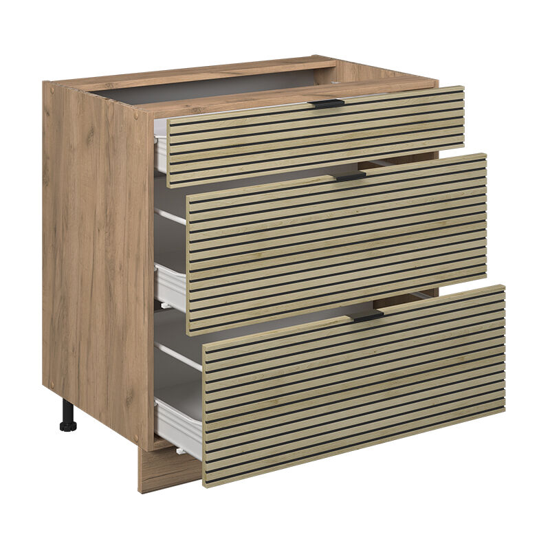 Küchenunterschrank Fame-line, Eiche Paneel, 80 Cm Mit 3 Schubladen, Ohne Arbeitsplatte Vicco