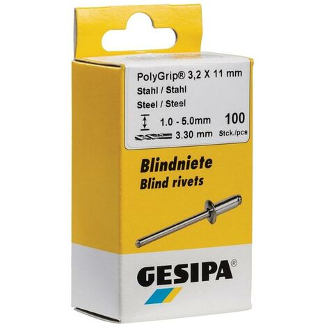 GESIPA® Mini-Pack PolyGrip Alu/Stahl 4,8 x 10 K 16 Blindniete Handwerkzeuge 2 Bl 