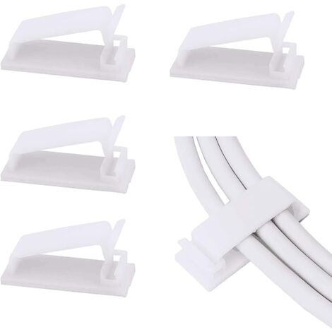 Gestión de cables blancos, 50 clips adhesivos para cables para organizador de cables eléctricos para cables Ethernet y sistema de gestión de cables para TV, PC, computadora portátil, oficina
