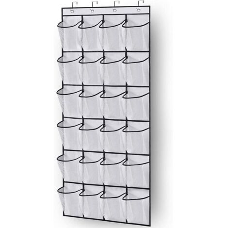 Gestionnaire de chaussures sur la porte gain de place rangement de chaussures sur la porte 24 poches gain de place avec 3 crochets pour la cuisine armoire chambre à coucher, blanc