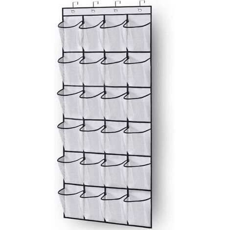 Gestionnaire de chaussures sur la porte gain de place rangement de chaussures sur la porte 24 poches gain de place avec 3 crochets pour la cuisine armoire chambre à coucher, blanc