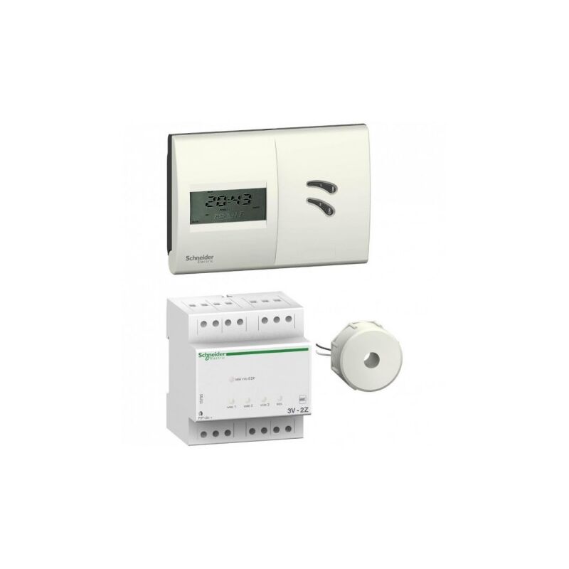 Gestionnaire d'energie 2Z à fil pilote 230V avec boitier d'ambiance + délesteur 3 voies de chauffage et ecs schneider 15785