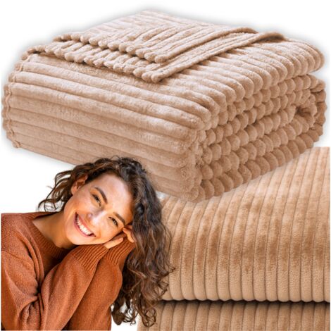Gestreifte Decke 160x200 cm, karierte Tagesdecke, Sesseldecke, beige, Geburtstagsgeschenk