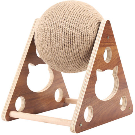 Gestreifte Säule mit drehbarem Juteseil und Holzstruktur, Durchmesser 18 cm x Höhe 17 cm
