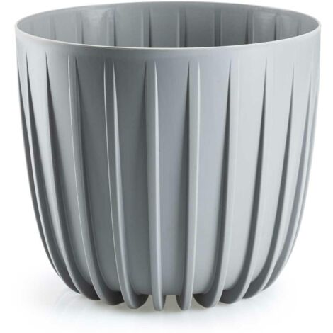 Gestreifter Blumentopf, niedrig, grau, 24 x 21 cm