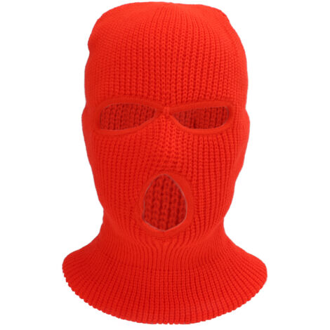 Gestrickte 3-Loch-Gesichtsmaske für Wintersport – Warm und winddicht zum Skifahren und Motorradfahren – Fluoreszierendes Orange