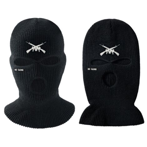 Gestrickte 3-Loch-Mütze mit gesticktem Buchstaben, warme Gesichtsmaske zum Skifahren, Radfahren, Laufen, schwarz - ideal für Wintersport