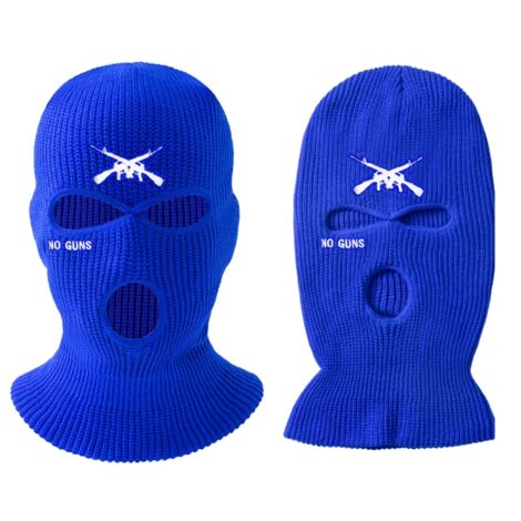 Gestrickte 3-Loch-Mütze mit gesticktem Buchstaben, warme Gesichtsmaske zum Skifahren, Radfahren und Joggen im Freien, blau