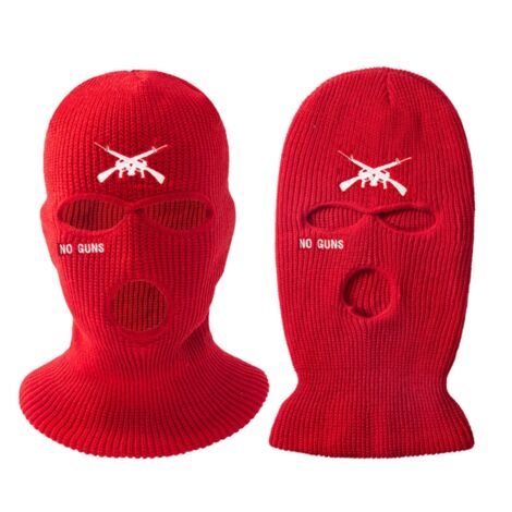 Gestrickte 3-Loch-Mütze mit gesticktem Buchstaben, warme Gesichtsmaske zum Skifahren, Radfahren und Joggen im Freien, rot