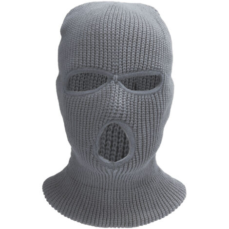 Gestrickte 3-Loch-Wintersturmhaube – Vollständiger Gesichtsschutz vor Wind beim Skifahren und anderen Outdoor-Sportarten – Grau