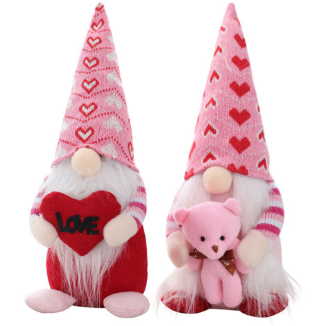 Gestrickte Gartenzwergpuppe mit Herzmotiv zum Valentinstag, Heimdekoration, antiker Schmuck