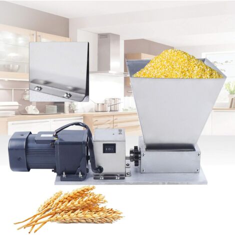 Getreidemühle, 220V Elektrische Futtermühle mit Hopper Edelstahl Malzmühle Schrotmühle Küchenmaschine Getreide Grinder Heimbrauer für Grinding Barley Wheat
