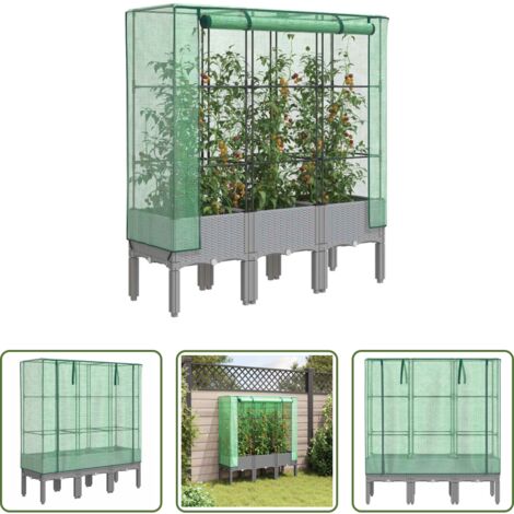 Gewächshaus -  Hochbeet mit Gewächshaus-Aufsatz Rattan-Optik 120x40x140 cm