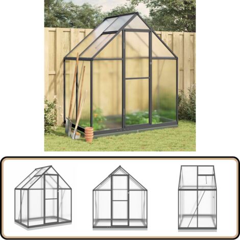 Gewächshaus mit Fundamentrahmen Anthrazit 169x114x202 cm Alu - Gehäuse - Gewächshaus - Gartenhaus - Polycarbonat - Aluminium