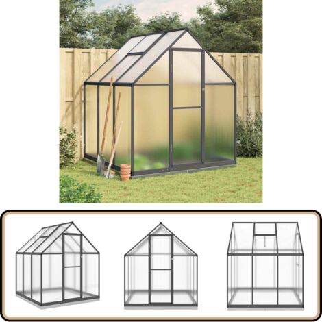 Gewächshaus mit Fundamentrahmen Anthrazit 169x169x202 cm Alu - Gehäuse - Gewächshaus - Polycarbonat Greenhouse - Gartengewäschhauss - Aluminium Greenhouse