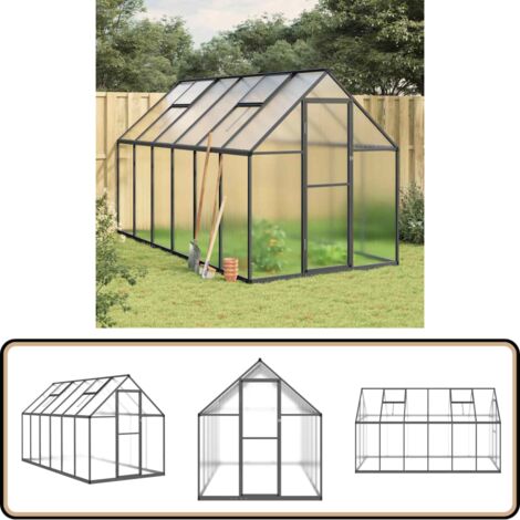 Gewächshaus mit Fundamentrahmen Anthrazit 334x169x195 cm Alu - Gehäuse - Gewächshaus - Polycarbonat - Gartenhaus - Aluminium