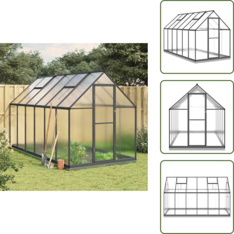 Gewächshaus mit Fundamentrahmen Anthrazit 334x169x202 cm Alu - Gehäuse - Gewächshaus - Polycarbonat Greenhouse - Gartengewäschhauss - Aluminium Greenhouse