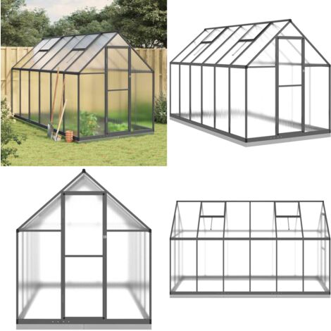 Gewächshaus mit Fundamentrahmen Anthrazit 334x169x202 cm Alu - Gehäuse - Gewächshaus - Polycarbonat Greenhouse - Gartengewäschhauss - Aluminium Greenhouse - Home & Living