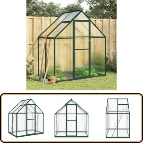 Gewächshaus mit Fundamentrahmen Grün 169x114x195 cm Aluminimum - Alumiumgewächshaus - Polycarbonatgewäschshaus - Gartengewächshaus - Gewächshaus Grün - Treibhaus