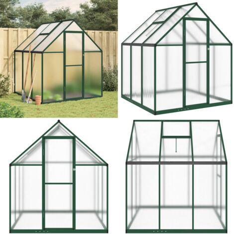 Gewächshaus mit Fundamentrahmen Grün 169x169x195 cm Aluminimum - Alumiumgewächshaus - Polycarbonatgewächsthaus - Grünes Gewächshaus - Gartengewächshaus - Gewächshaus Mit Fundament - Home & Living