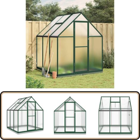Gewächshaus mit Fundamentrahmen Grün 169x169x202 cm Aluminimum - Gehäuse - Gewächshaus - Polycarbonat Greenhouse - Alu Greenhouse - Gartengewäschshaus