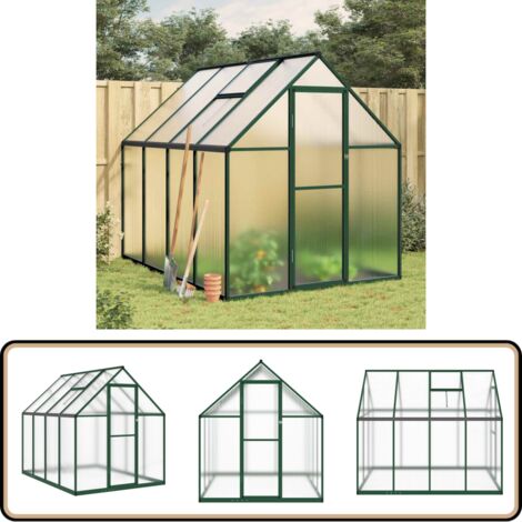 Gewächshaus mit Fundamentrahmen Grün 224x169x195 cm Aluminimum - Gehäuse - Gewächshaus - Gartenhaus - Alu-Gewächshaus - Polycarbonat-Gewächshaus