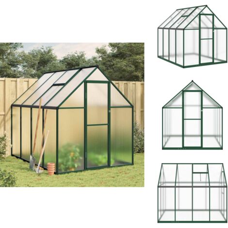 Gewächshaus mit Fundamentrahmen Grün 224x169x195 cm Aluminimum - Gehäuse - Gewächshaus - Gartenhaus - Alu-Gewächshaus - Polycarbonat-Gewächshaus