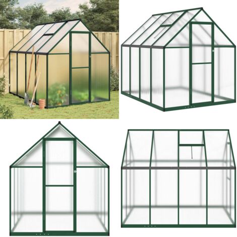 Gewächshaus mit Fundamentrahmen Grün 224x169x195 cm Aluminimum - Gehäuse - Gewächshaus - Gartenhaus - Alu-Gewächshaus - Polycarbonat-Gewächshaus - Home & Living