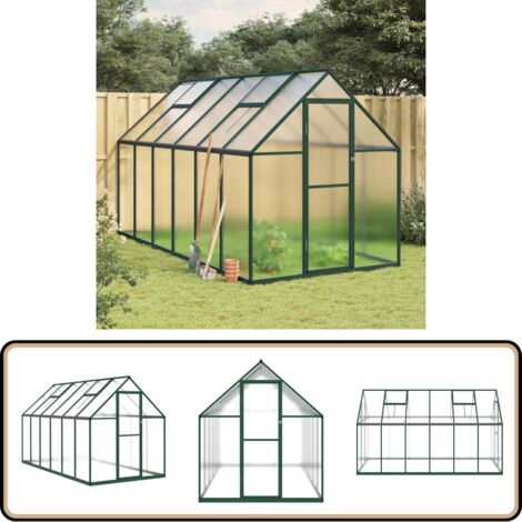 Gewächshaus mit Fundamentrahmen Grün 334x169x195 cm Aluminimum - Gehäuse - Gewächshaus - Gartenhaus - Alu Greenhouse - Polycarbonat Greenhouse