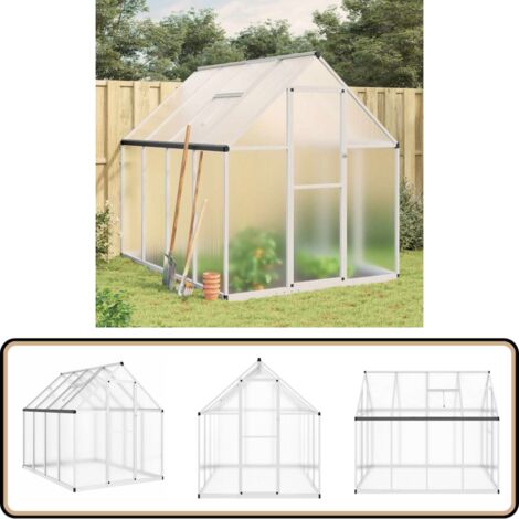 Gewächshaus mit Fundamentrahmen Silber 224x169x195cm Aluminimum - Gehäuse - Gewächshaus - Alu-Gewächshaus - Polycarbonatgewäschshaus - Gartengewächshaus