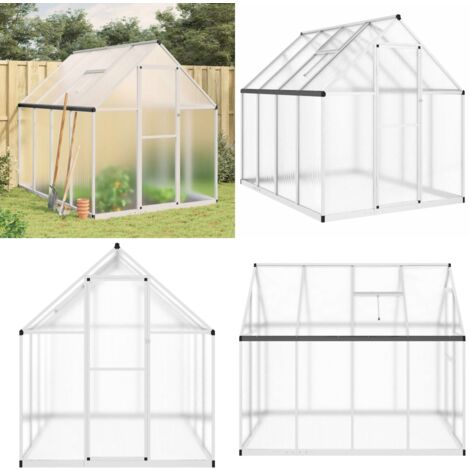 Gewächshaus mit Fundamentrahmen Silber 224x169x195cm Aluminimum - Gehäuse - Gewächshaus - Alu-Gewächshaus - Polycarbonatgewäschshaus - Gartengewächshaus - Home & Living
