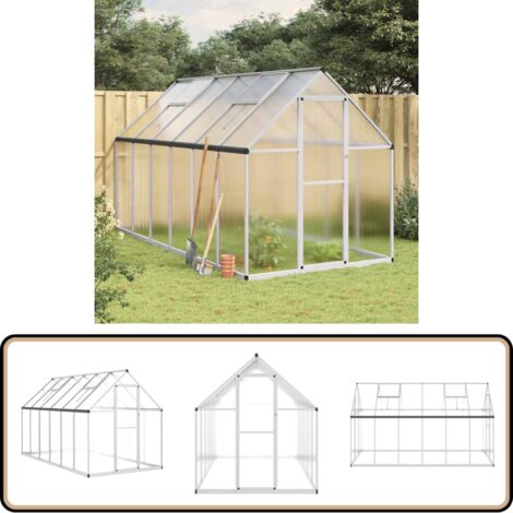 Gewächshaus mit Fundamentrahmen Silber 334x169x195cm Aluminimum - Gehäuse - Gewächshaus - Alu-Gewächshaus - Polycarbonatgewäschshaus - Gartenhaus