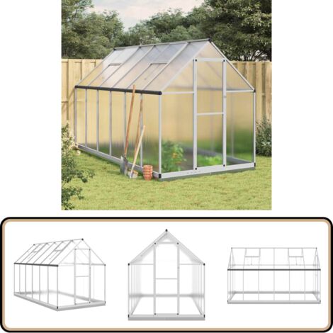Gewächshaus mit Fundamentrahmen Silber 334x169x202cm Aluminimum - Gehäuse - Gewächshaus - Treibhaus - Gartenhaus - Alu-Gewächshaus