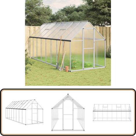Gewächshaus mit Fundamentrahmen Silber 445x169x195cm Aluminimum - Gehäuse - Gewächshaus - Polycarbonat - Alu - Gartenhaus