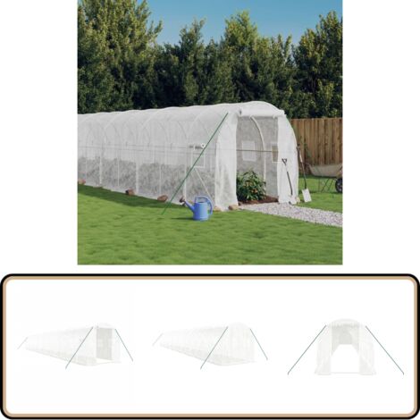Gewächshaus mit Stahlrahmen Weiß 32 m² 16x2x2 m - Gehäuse - Gewächshaus - Gartenhaus - Pflanzenzucht - Pflanzenanbau