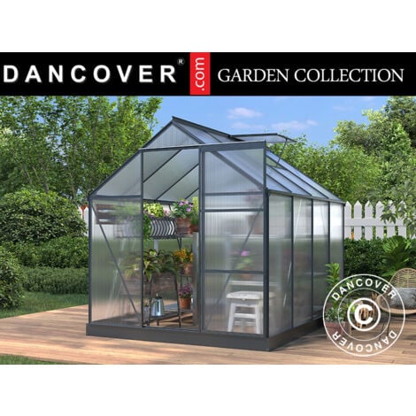 DANCOVER Gewächshaus Polycarbonat 4,75m², 1,9x2,5x2,05m mit Basis, Schwarz