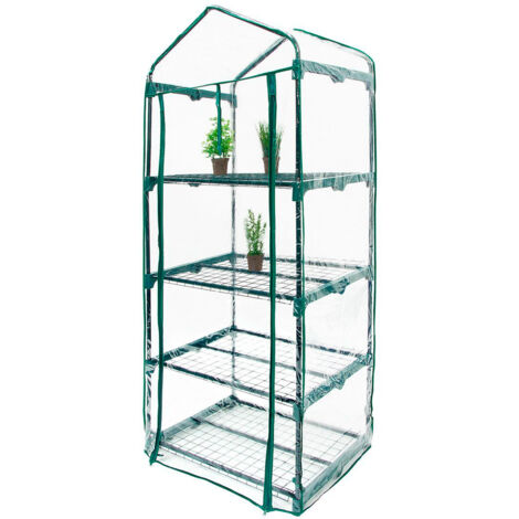 Gewächshaus PVC/Stahl Gardiun Leaf II 4 Regale 69x49x160 cm Grün mit Reißverschlusstür