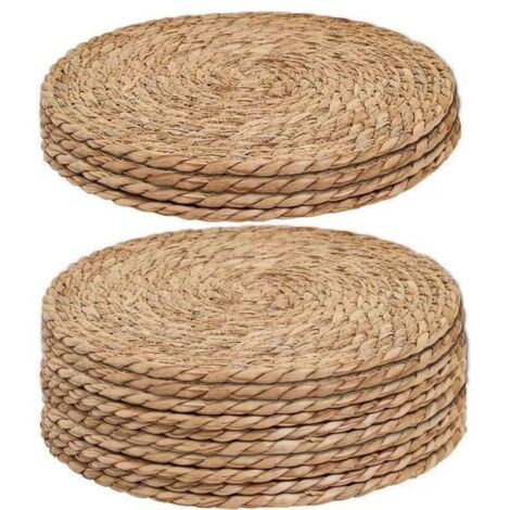 Gewebte gelbe Stroh-Tischsets, 25 cm Durchmesser, 14er-Set hitzebeständige Tischsets zur Dekoration von Restaurants