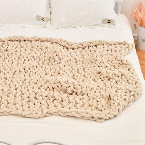 Gewebte Wolldecke 80 x 100 cm – Beige – Grobstrick, knitterarm – Weich und bequem für Sofa oder Bett