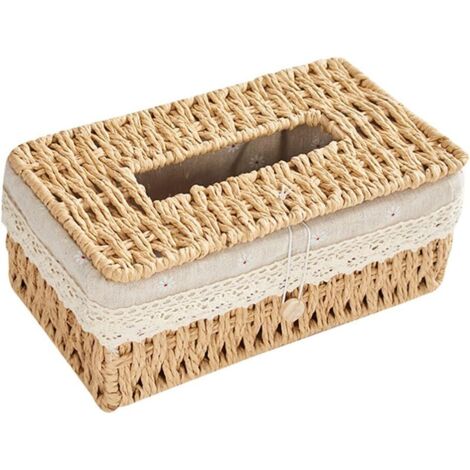 Gewebter Taschentuchbox-Bezug, Taschentuchbox-Halter aus Rattan, Taschentuchbox-Halter aus Korbgeflecht für Auto, Badezimmer, Schminktisch, Büroarbeitsplatten
