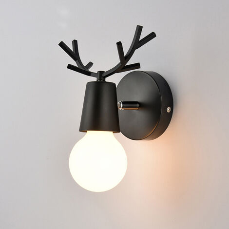 Geweih Kreative Wandlampe Moderne Hirsch Minimalistischer Wandleuchte Metall Eisen Schwarz Kronleuchter für Kinderzimmer Schlafzimmer Restaurant E27